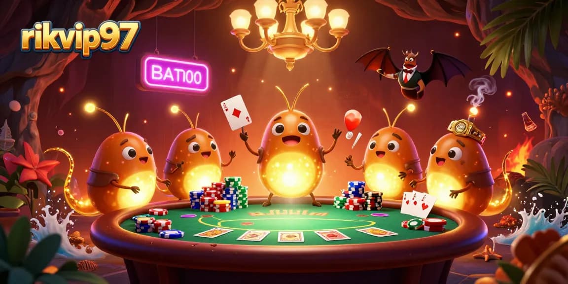 Experience excitement with rikvip97 as glowworms light up a vibrant casino scene.