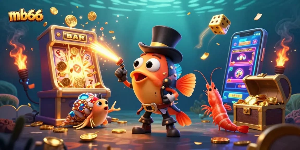 Experience thrilling moments with mb66 as the anglerfish attracts golden coins in an enchanting underwater casino scene.