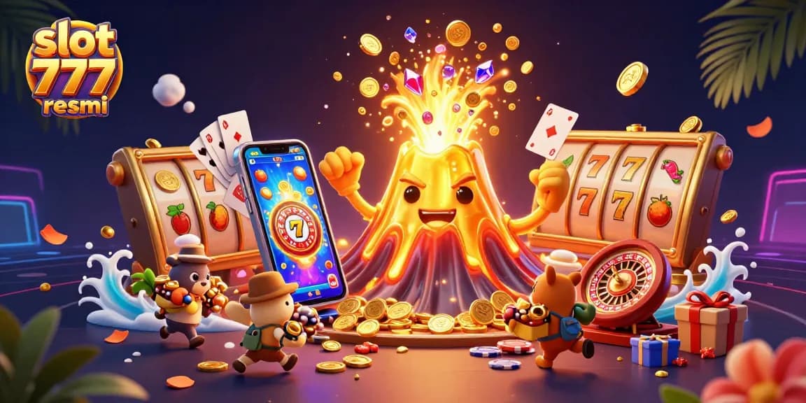 Experience the thrill of slot 777 resmi with dynamic 3D elements, overflowing coins, and vibrant game visuals.