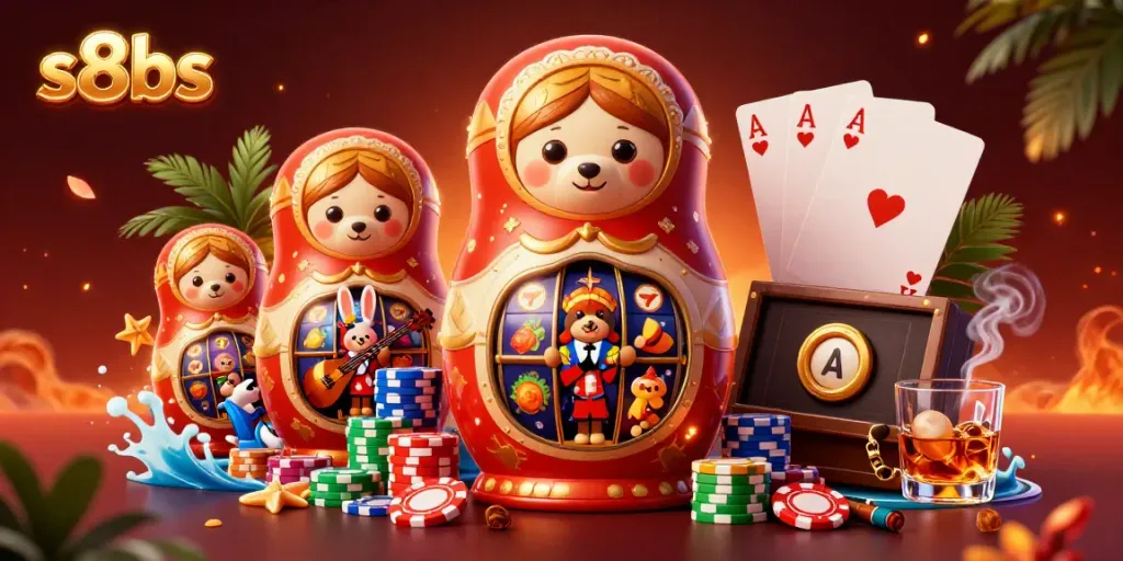 Engage with exciting slot games and vibrant bears in a lively casino scene at s8bs.