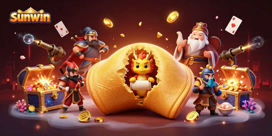 Experience sunwin's magical casino world with the wise dragon revealing fortunes from the golden cookie.