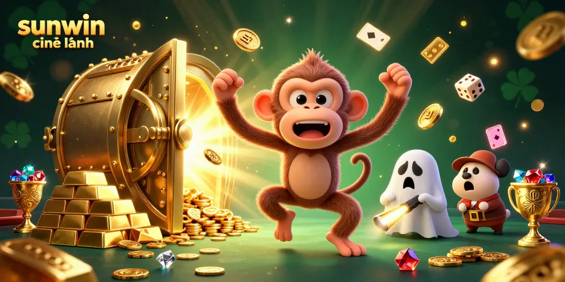 Experience the thrilling atmosphere of sunwin chính hãng with a poltergeist monkey and ghost-hunter puppy in a dazzling casino.